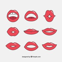 Vecteur gratuit ensemble de lèvres dessinées à la main avec des expressions