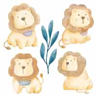 Vecteur gratuit ensemble de lion adorable. divers de geste et de couleur de lion