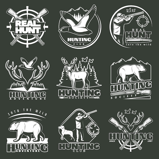 Vecteur gratuit ensemble de logo du club de chasse