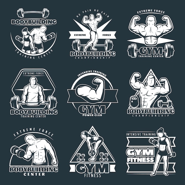 Vecteur gratuit ensemble de logo de musculation blanc