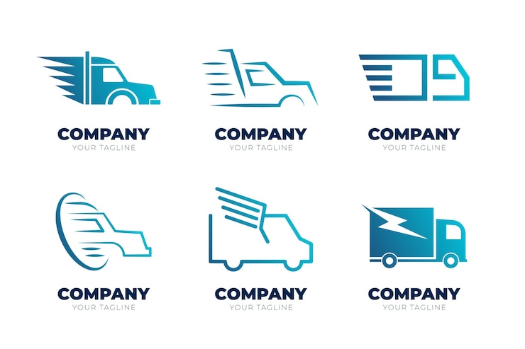 Vecteur gratuit ensemble de logos de camion de couleur dégradé