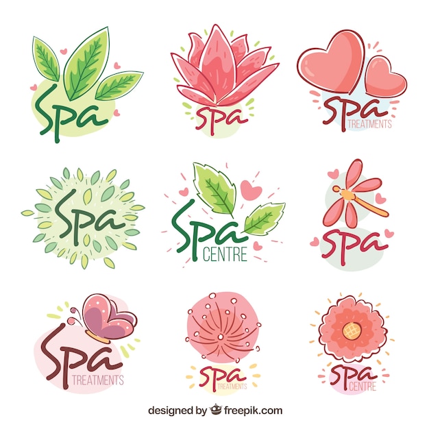 Vecteur gratuit ensemble de logos de centre de spa dans un style plat