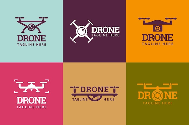 Vecteur gratuit ensemble de logos de drone design plat