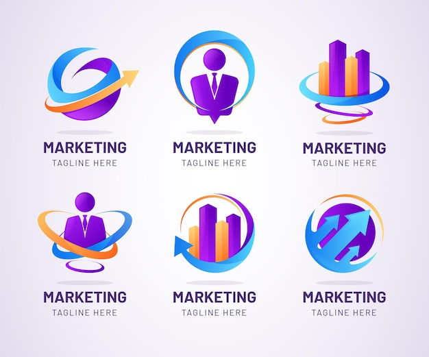 Vecteur gratuit ensemble de logos marketing de couleur dégradée