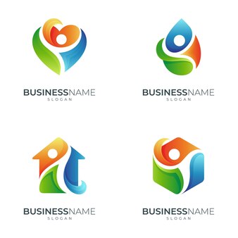 Un ensemble de logos de personnes, d'icônes du secteur de la santé, de symboles de mode de vie des personnes, de modèle de conception de clinique de physiothérapie