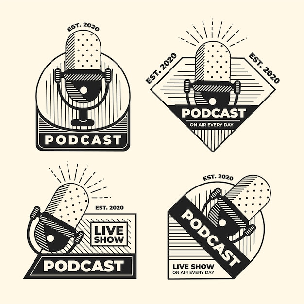 Vecteur gratuit ensemble de logos de podcast vintage