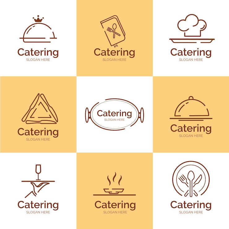Vecteur gratuit ensemble de logos de restauration plats linéaires