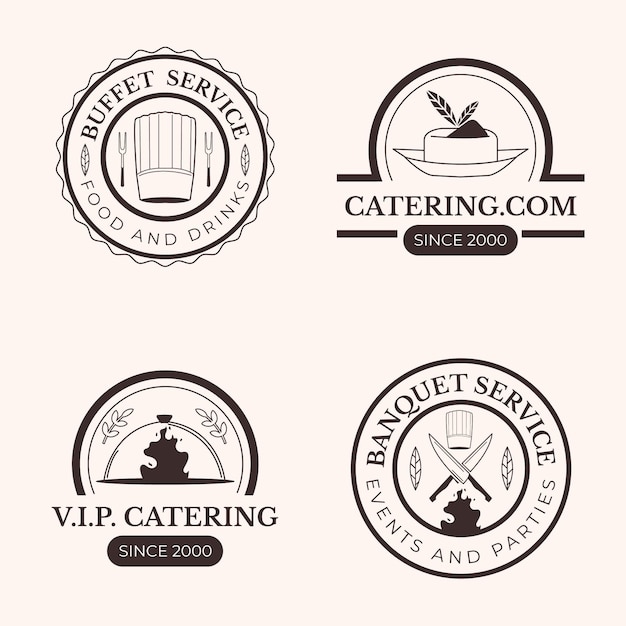 Vecteur gratuit ensemble de logos de restauration plats linéaires