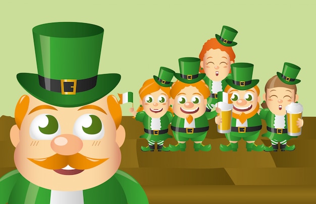 Vecteur gratuit ensemble de lutin irlandais, st patricks day