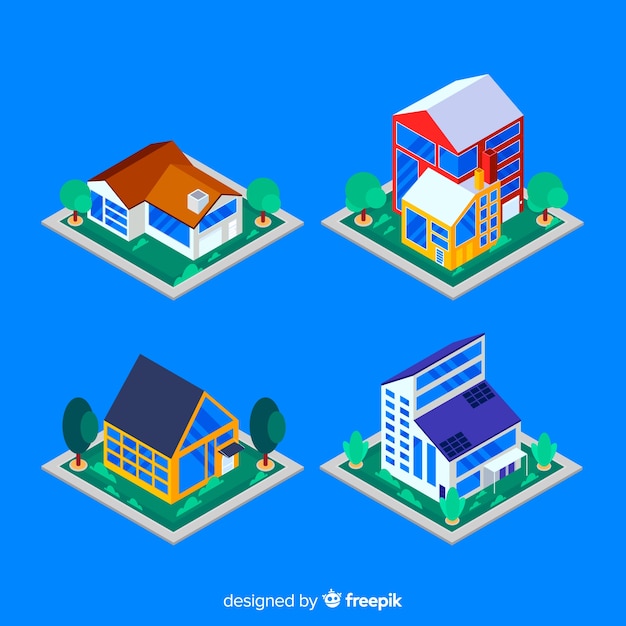 Vecteur gratuit ensemble de maisons isométriques