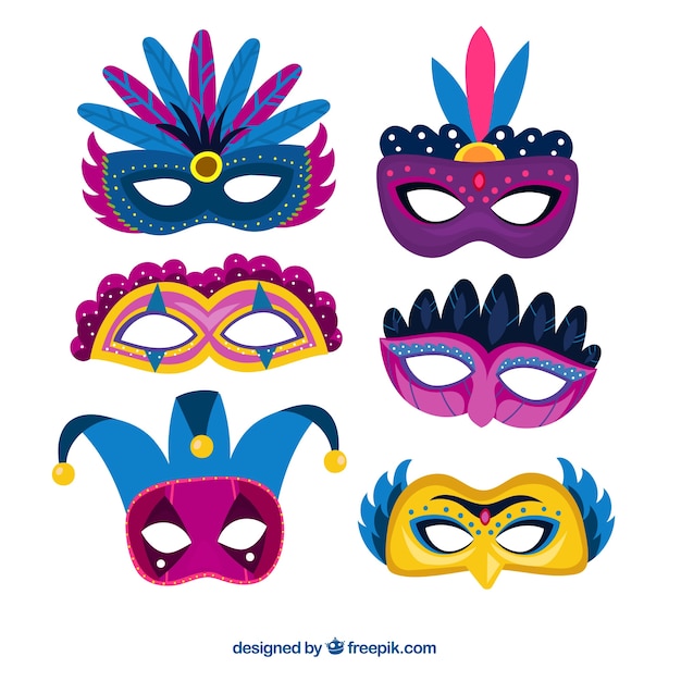 Vecteur gratuit ensemble de masques de carnaval