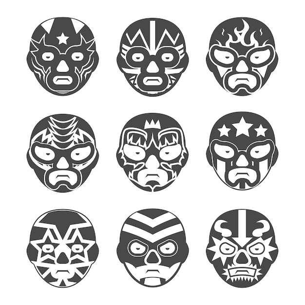 Vecteur gratuit ensemble de masques de lutte mexicains.