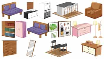 Vecteur gratuit ensemble de mobilier et décorations d'intérieur