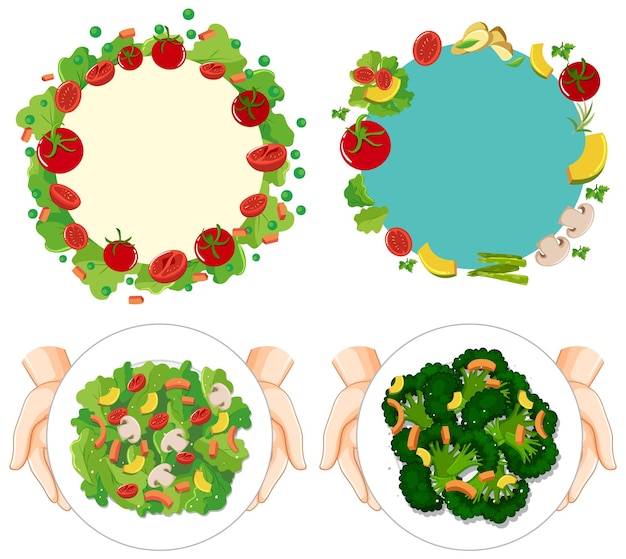 Vecteur gratuit ensemble de modèle sain de salade et de salade