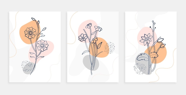 Ensemble de modèles d'affiche d'art de ligne de fleur botanique