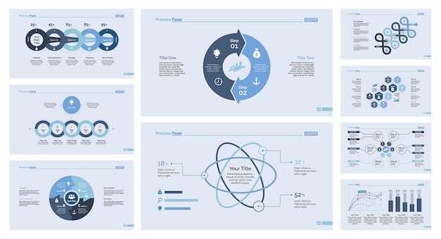 Vecteur gratuit ensemble de modèles de diapositives de neuf infographies