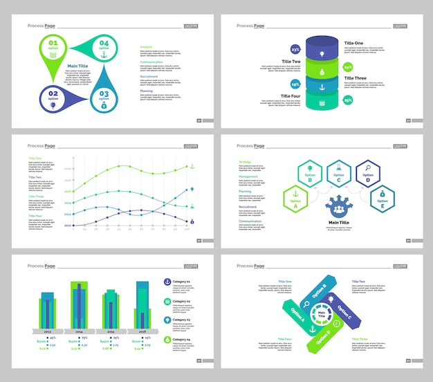 Vecteur gratuit ensemble de modèles de diapositives six statistics