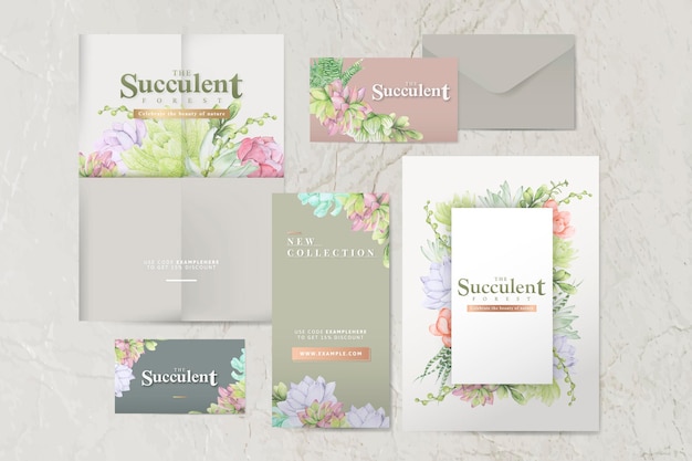 Vecteur gratuit ensemble de modèles d'enveloppes sur le thème succulentes dessinés à la main