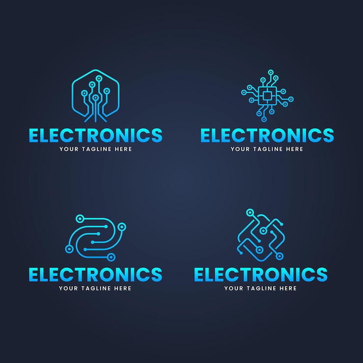 Vecteur gratuit ensemble de modèles de logo électronique design plat