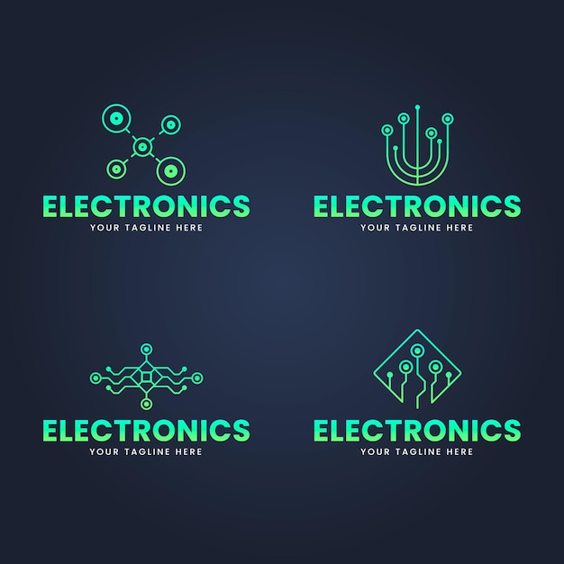 Vecteur gratuit ensemble de modèles de logo électronique design plat
