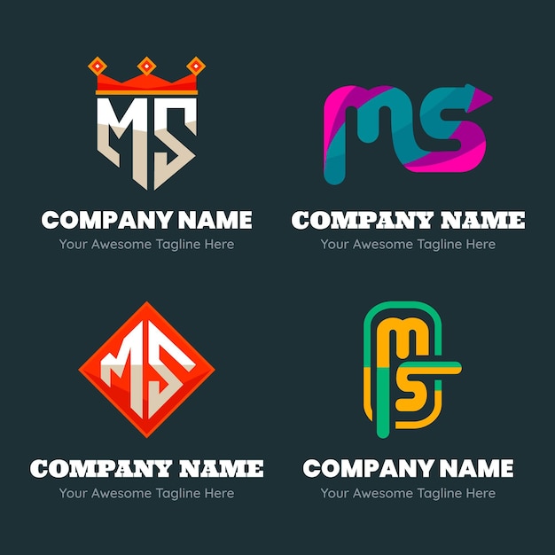 Vecteur gratuit ensemble de modèles de logo ms design plat