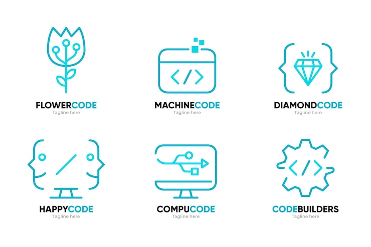 Vecteur gratuit ensemble de modèles de logo de société de programmation design plat