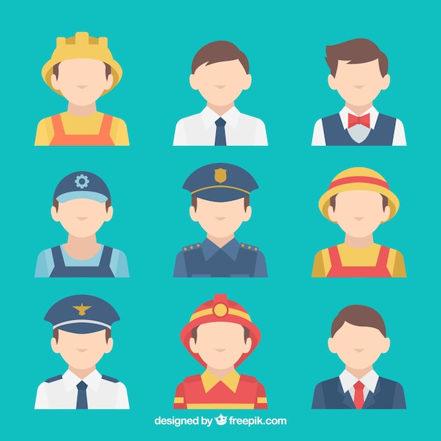 Vecteur gratuit ensemble moderne d'avatars pour les emplois masculins