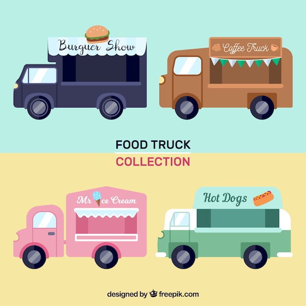 Vecteur gratuit ensemble moderne de camions de nourriture