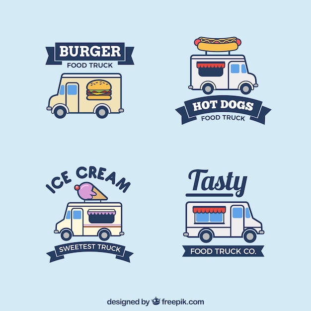 Ensemble moderne de logos de camions alimentaires à la main