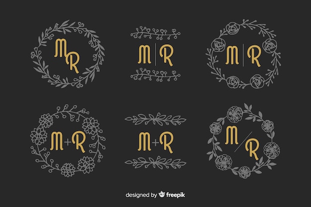 Vecteur gratuit ensemble de monogramme de mariage ornemental