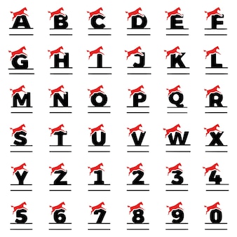 Un ensemble de monogrammes personnalisés sous forme de lettres, de chiffres et de chevaux, clipart vectoriel.