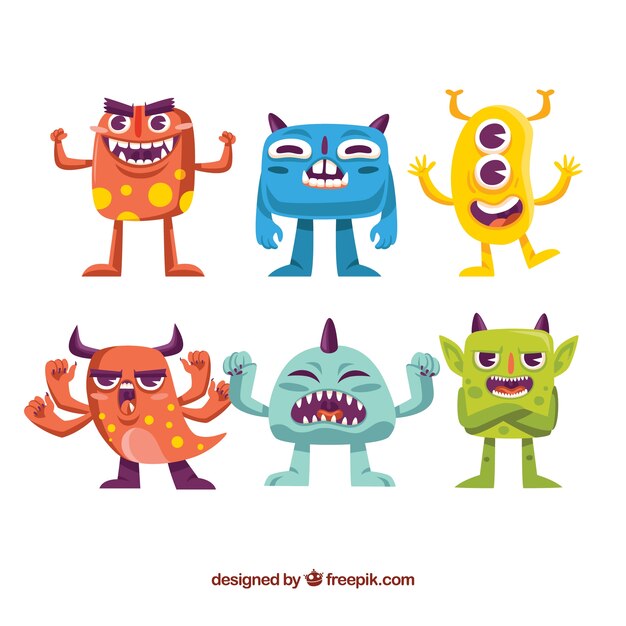 Ensemble de monstres colorés