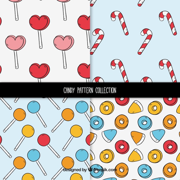 Vecteur gratuit ensemble de motifs de bonbons dessinés à la main