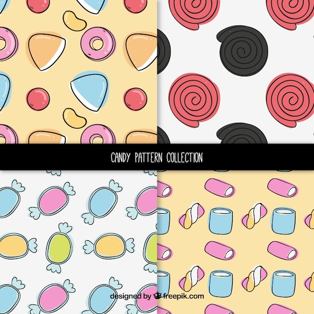 Vecteur gratuit ensemble de motifs de bonbons dessinés à la main