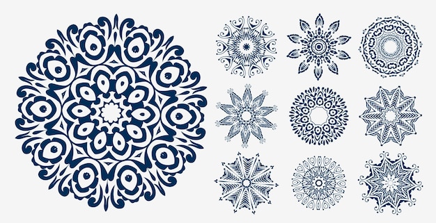 Vecteur gratuit ensemble de motifs de décoration mandala ethnique