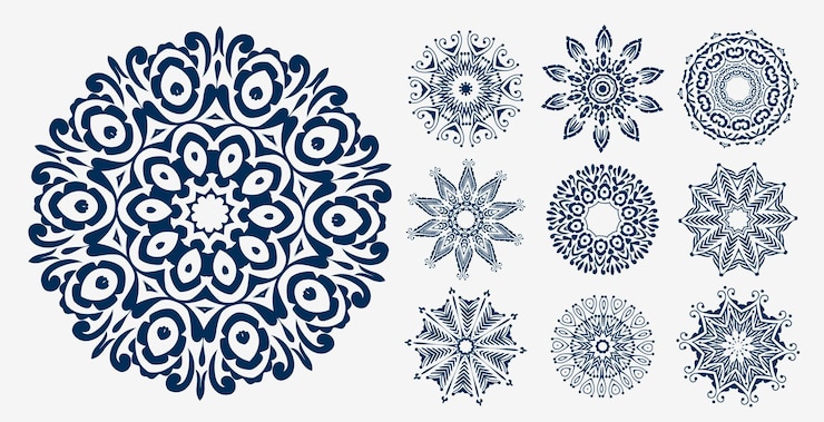Vecteur gratuit ensemble de motifs de décoration mandala ethnique