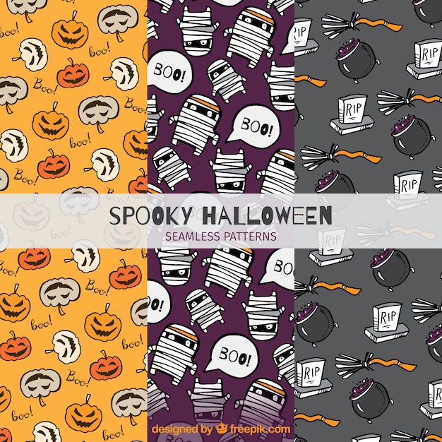 Ensemble De Motifs Avec Des Dessins De Halloween