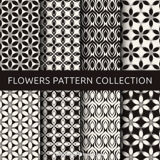 Vecteur gratuit ensemble de motifs floraux en noir et blanc