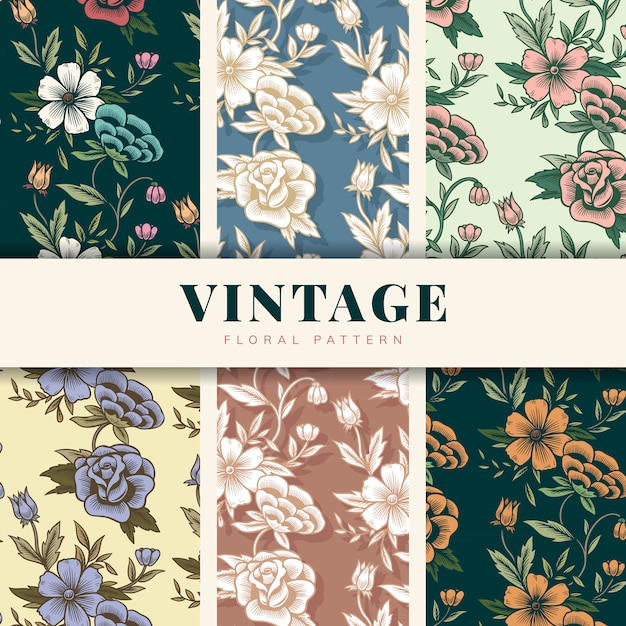 Vecteur gratuit ensemble de motifs floraux vintage