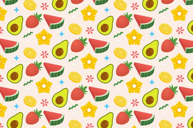 Vecteur gratuit ensemble de motifs de fruits et de fleurs plats