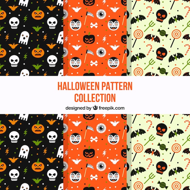 Ensemble De Motifs De Halloween Avec Des éléments En Conception Plate