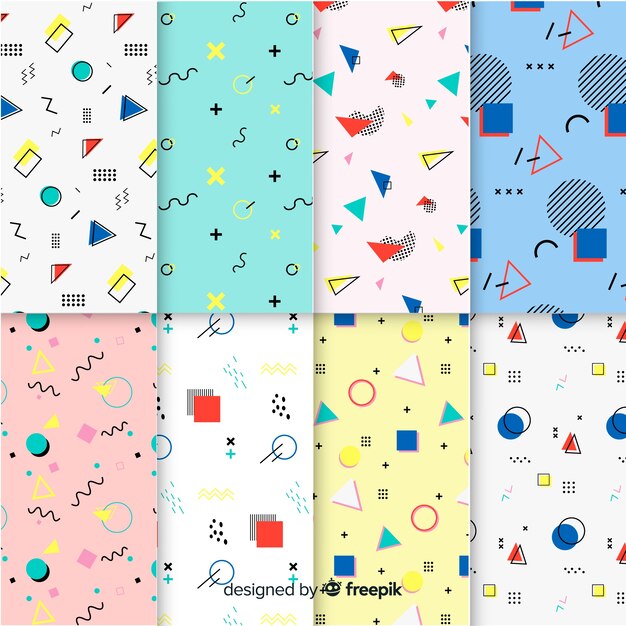 Ensemble de motifs memphis colorés