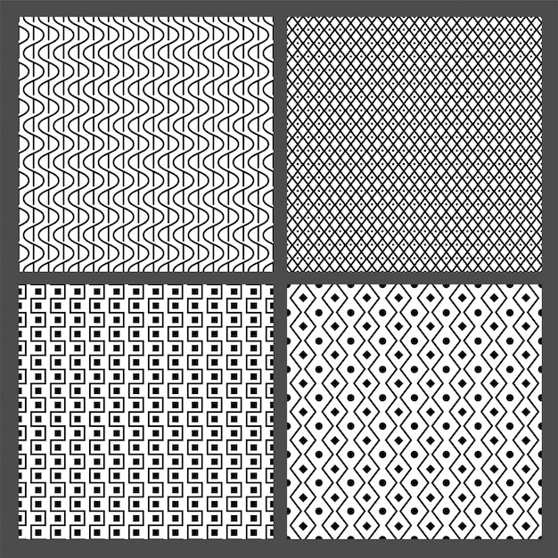 Vecteur gratuit ensemble de motifs ou de textures abstraites sans faille en noir et blanc.