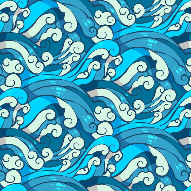 Vecteur gratuit ensemble de motifs de vagues japonaises dessinés à la main