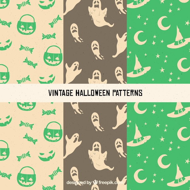 Ensemble De Motifs Vintage Avec éléments De Halloween