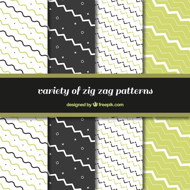 Vecteur gratuit ensemble de motifs en zigzag avec des détails verts