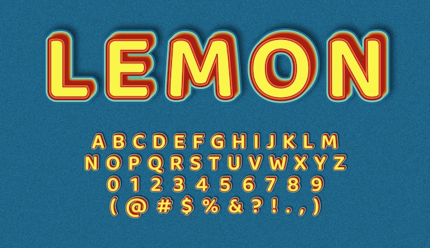 Ensemble de nombres d'alphabets de couleur citron 3d
