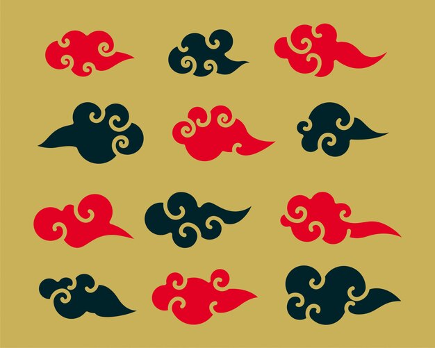 Ensemble de nuages chinois rouge et noir décoratif