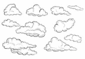 Vecteur gratuit un ensemble de nuages dessinés à la main