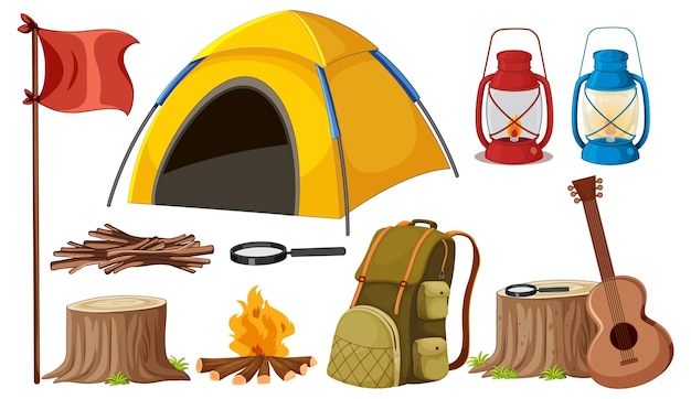 Vecteur gratuit ensemble d'objets de camping